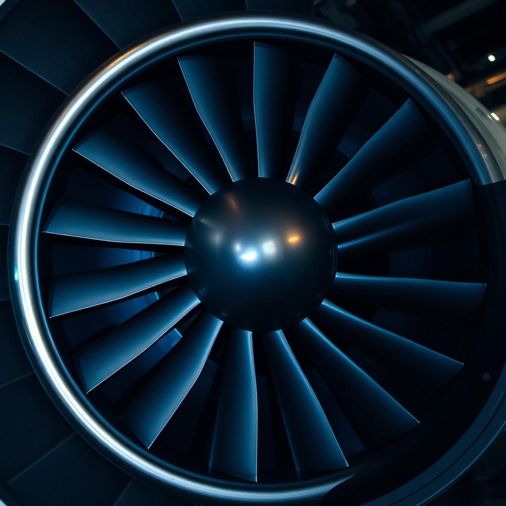 Jet engine turbine close-up