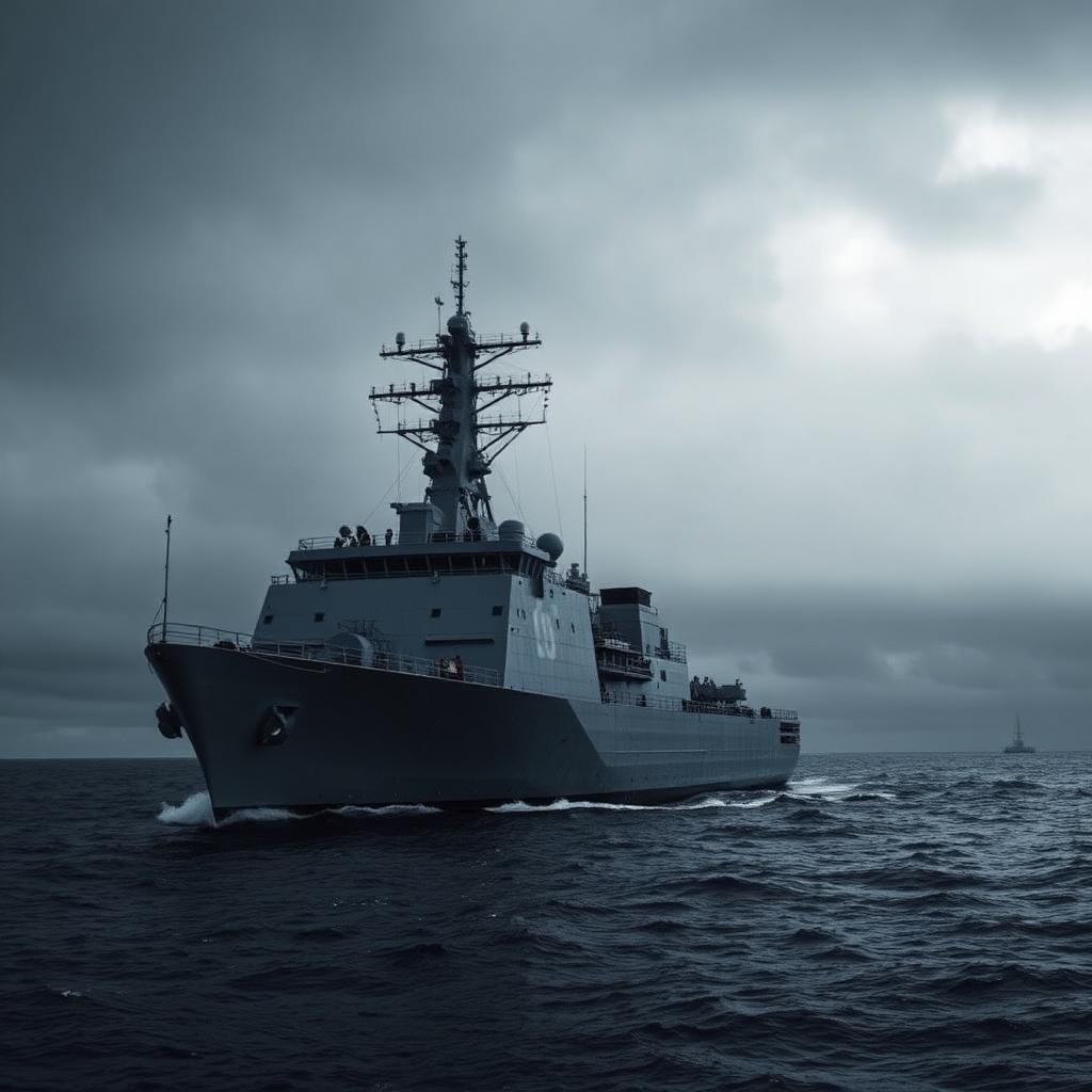 Naval warship at sea